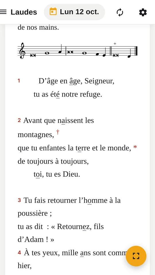 Un psaume des laudes avec sa partition au-dessus du texte